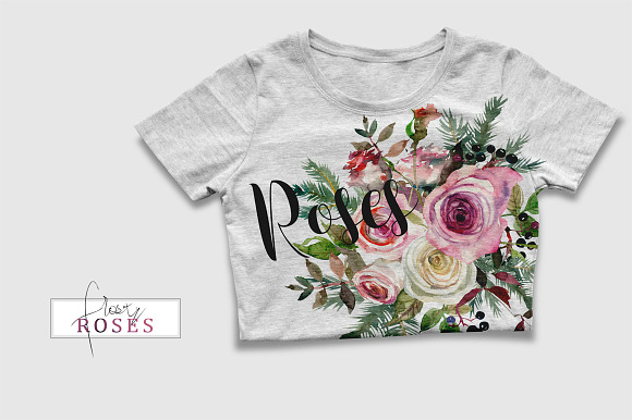 Frosty Roses Watercolor Flowers Set in Illustrations - product preview 19