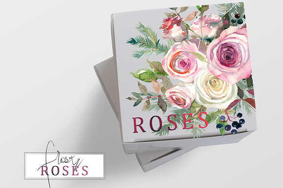 Frosty Roses Watercolor Flowers Set in Illustrations - product preview 21