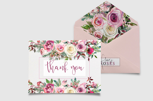 Frosty Roses Watercolor Flowers Set in Illustrations - product preview 22