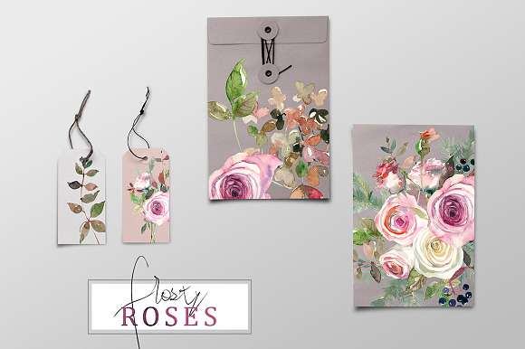 Frosty Roses Watercolor Flowers Set in Illustrations - product preview 23