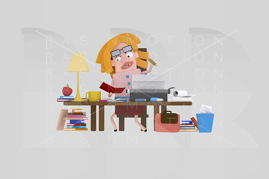 3d illustration. Writer Girl. in Illustrations - product preview 8