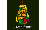 Pear icon with tropical fruits