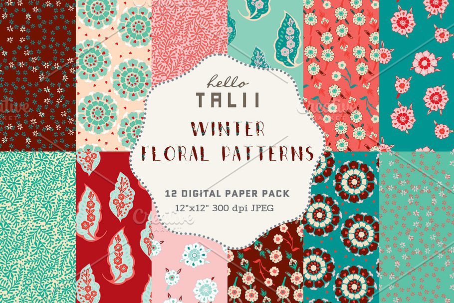 Winter Florals Digital Paper in Patterns - product preview 8