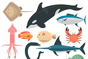 Sea animals vector characters