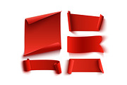 Set of five, red, realistic banners.