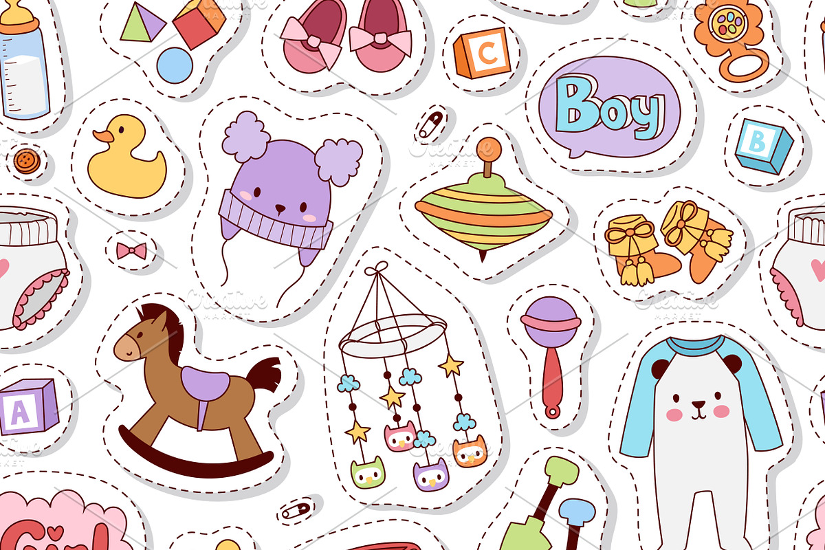 Baby icons seamless pattern vector in Illustrations - product preview 8