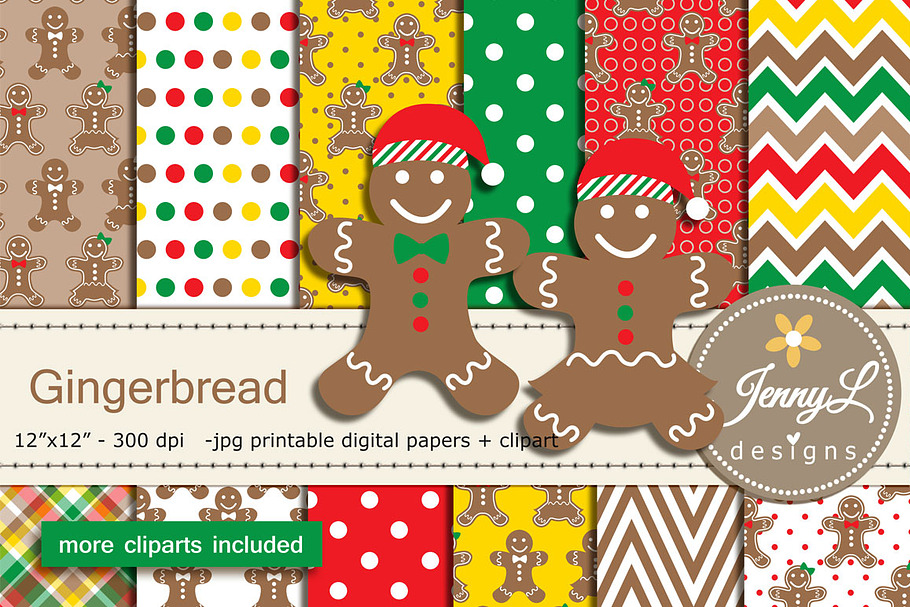 Gingerbread Digital Papers & Clipart