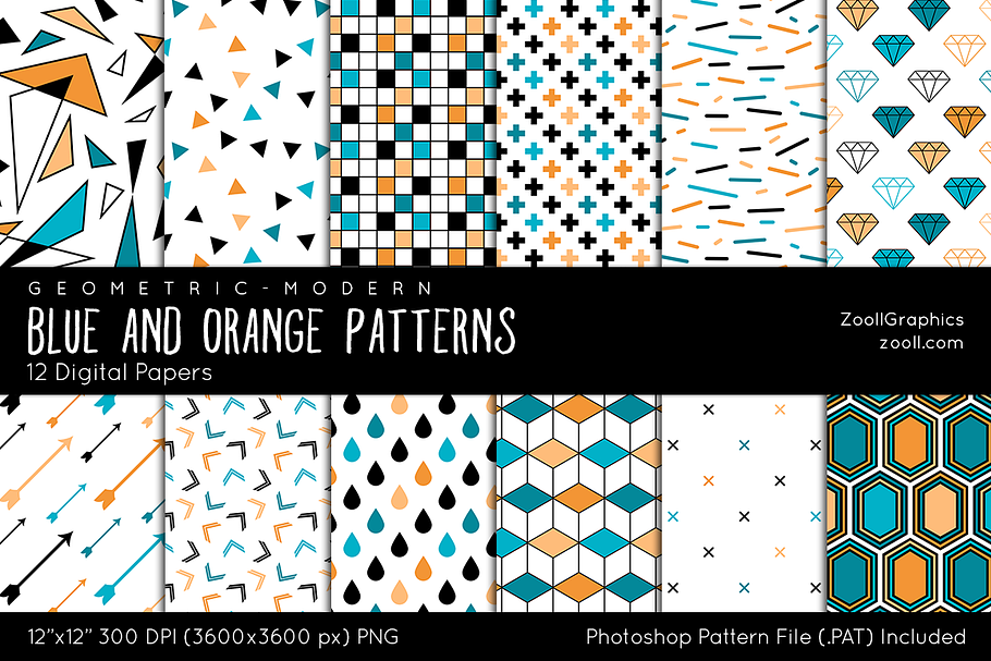 Blue & Orange Digital Papers in Patterns - product preview 8