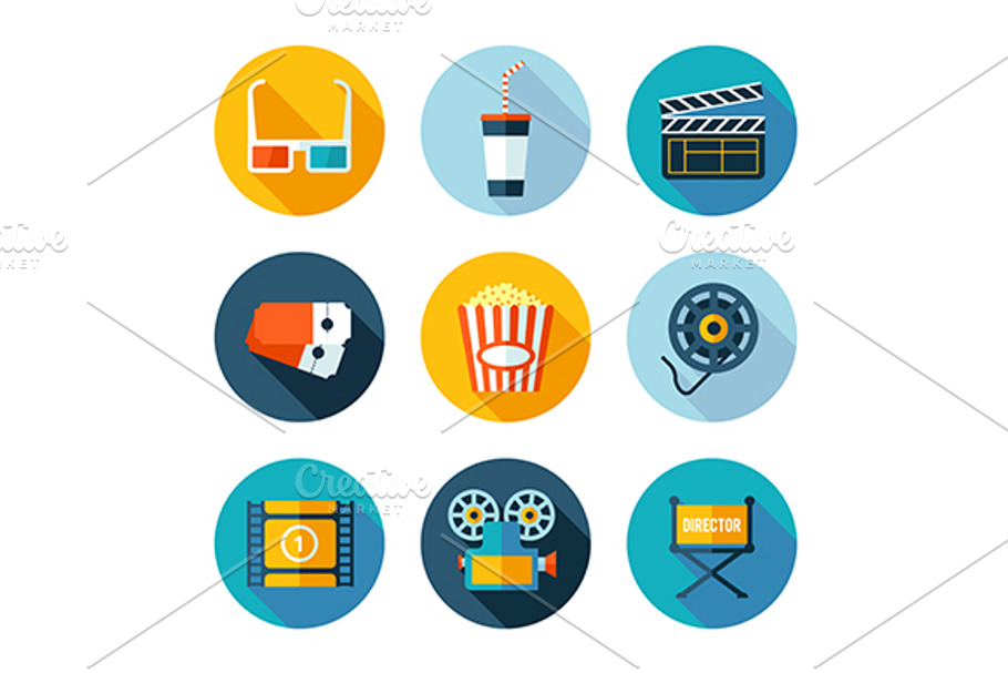 Set of flat cinema and movie icons. in Movie Icons - product preview 8