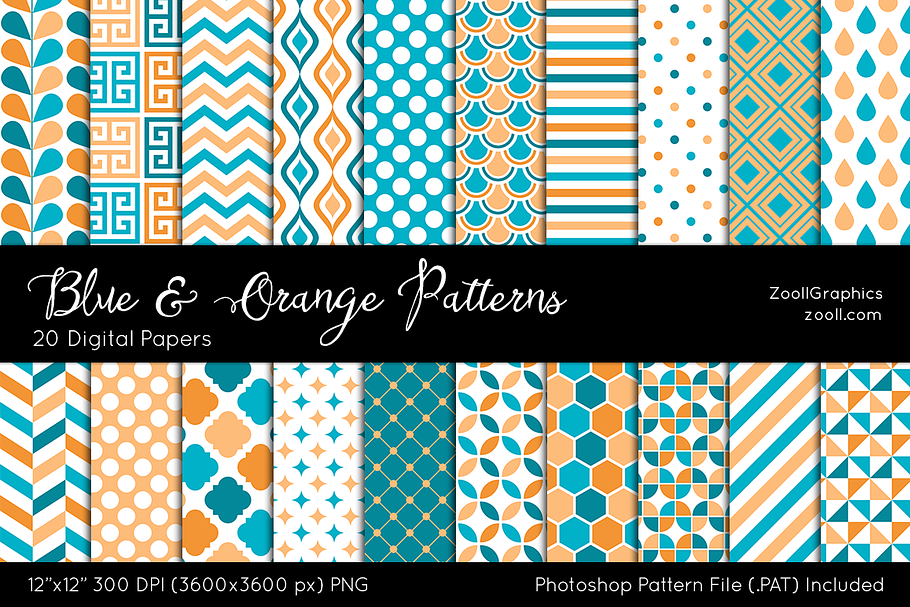 Blue & Orange Digital Papers in Patterns - product preview 8