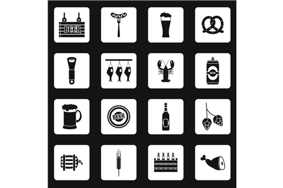 Beer icons set in simple style