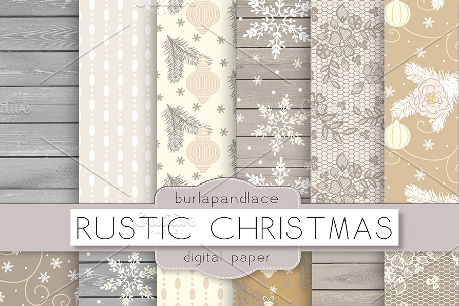 Rustic christmas digital paper in Patterns - product preview 8