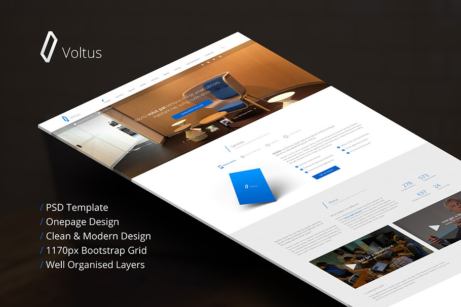 Voltus-One Page PSD Template in Landing Page Templates - product preview 8