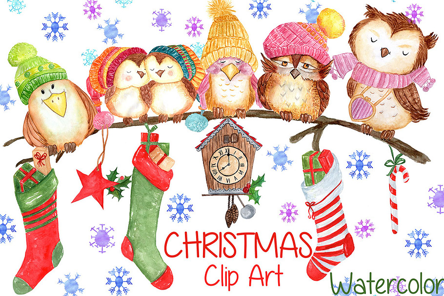 Watercolor Christmas clipart in Illustrations - product preview 8