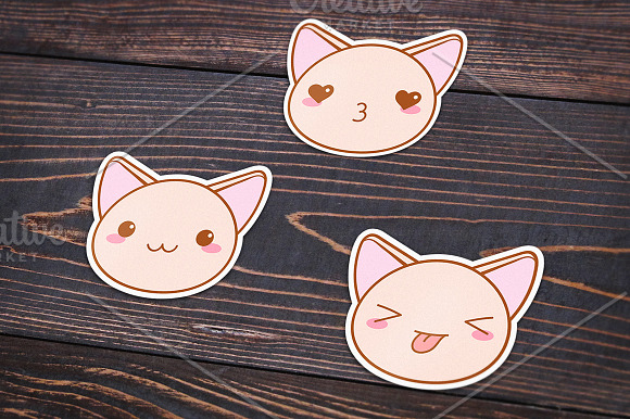 Cute vector kawaii cat muzzles in Kawaii Emoticons - product preview 1
