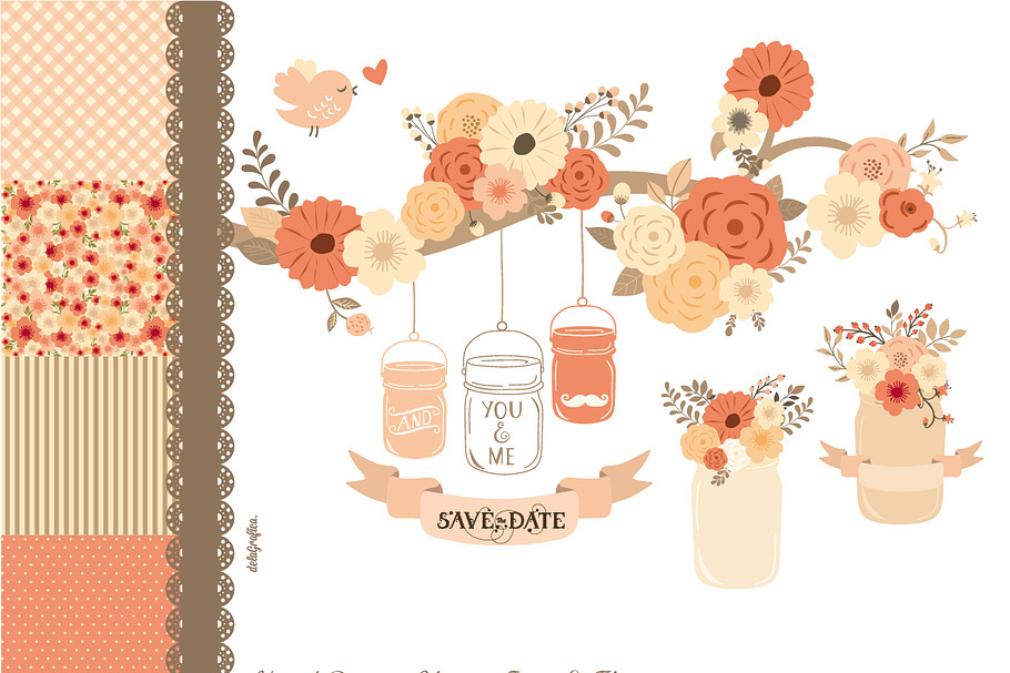 Hand Drawn Mason Jars & Flowers Pink in Illustrations - product preview 8