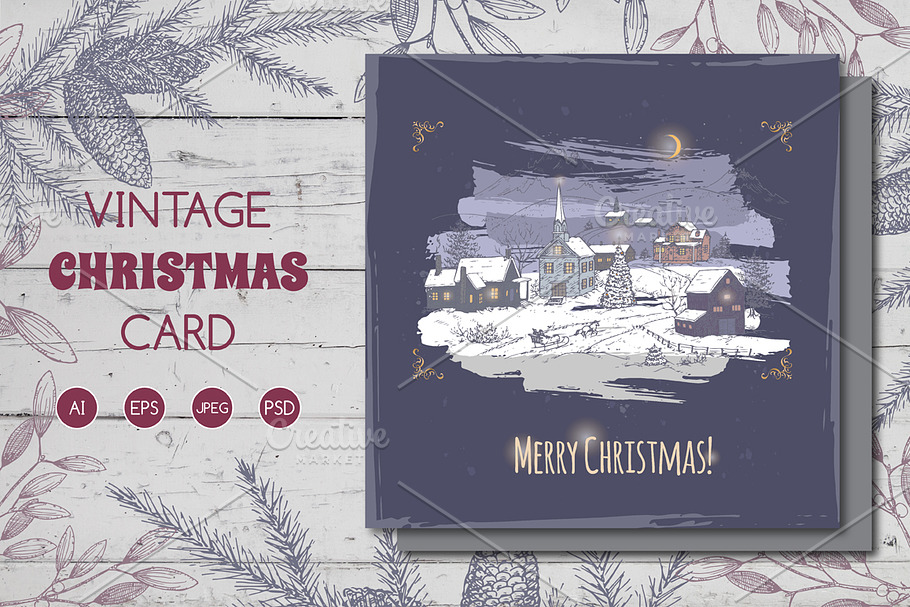 Holiday village Christmas card