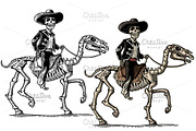 Rider on skeleton horse. Mexican 