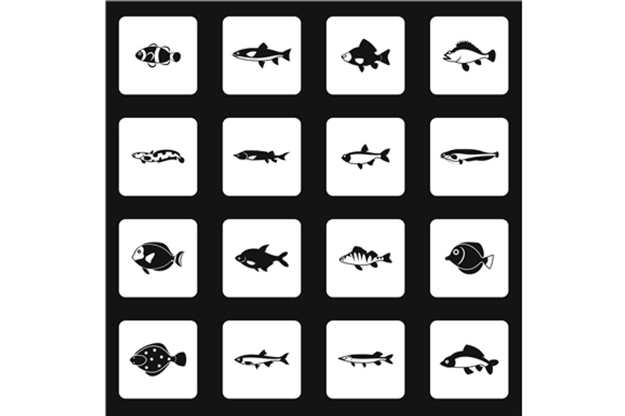 Fish icons set, simple style in Graphics - product preview 8