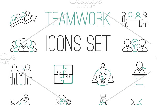 Vector teambuilding thin line icons