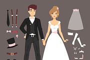 Cartoon wedding couple vector set