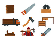 Lumberjack tools icons vector