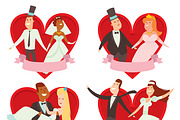 Wedding couples cartoon style vector