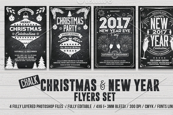 Christmas & New Year Chalk Flyer Set