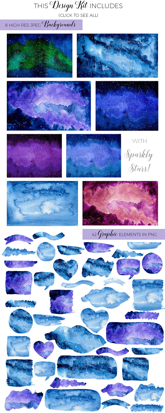 Watercolor Galaxy Sky Design Kit in Illustrations - product preview 2
