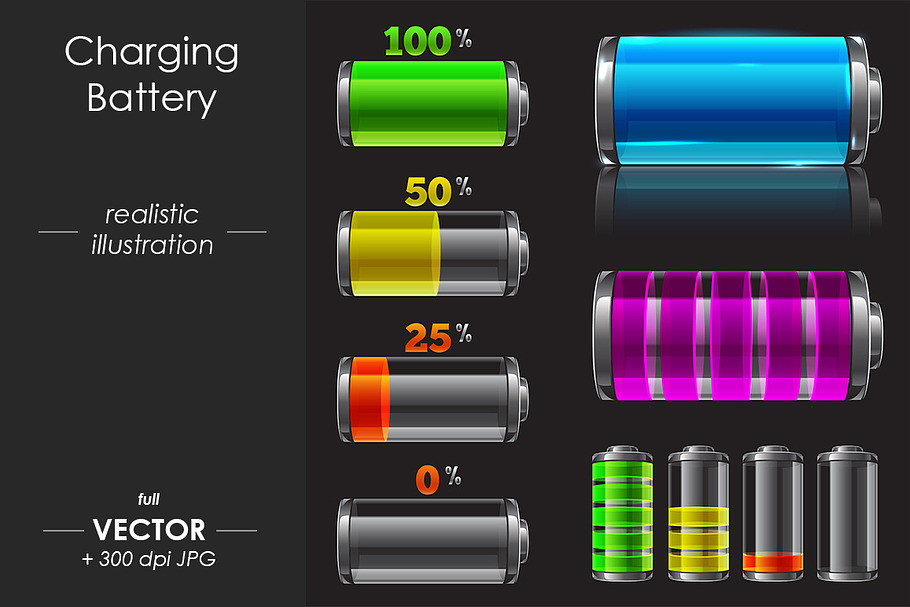 Charging Battery vector design, set