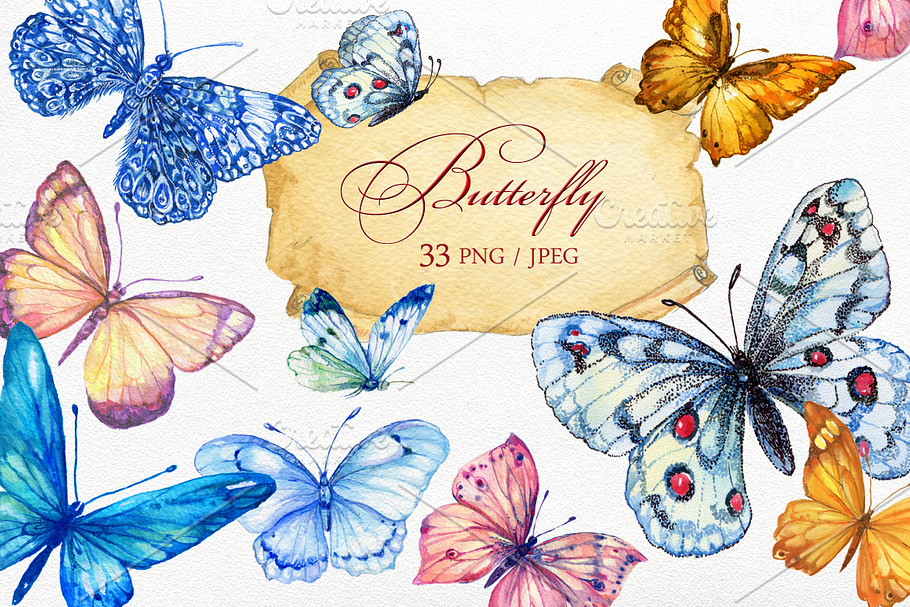 Butterfly collection watercolor in Illustrations - product preview 8