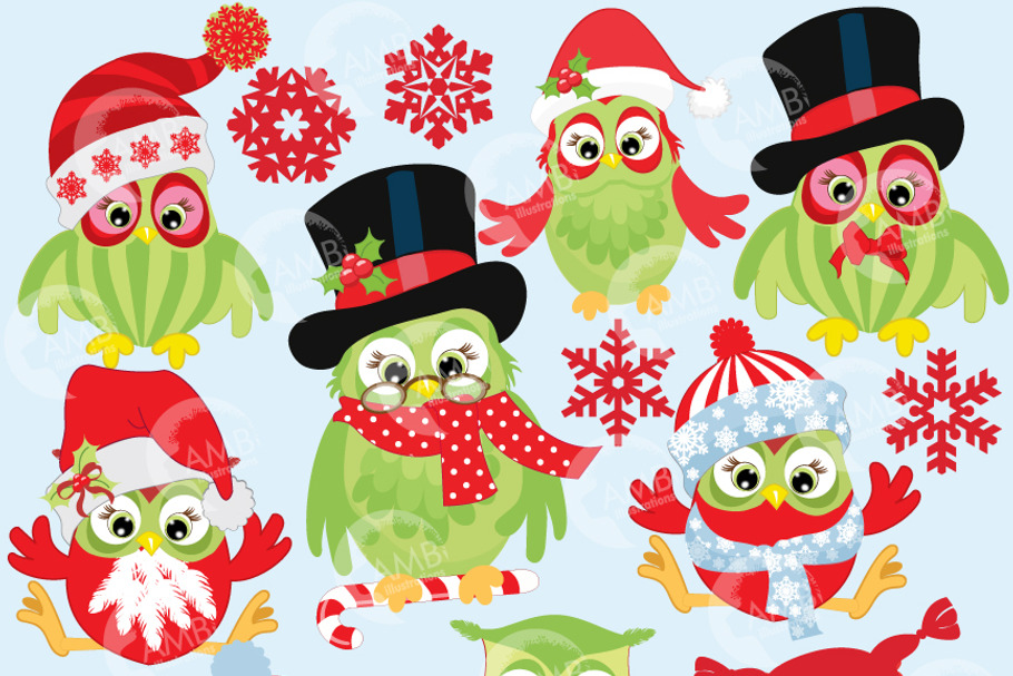Christmas Night Owls Clipart, 569