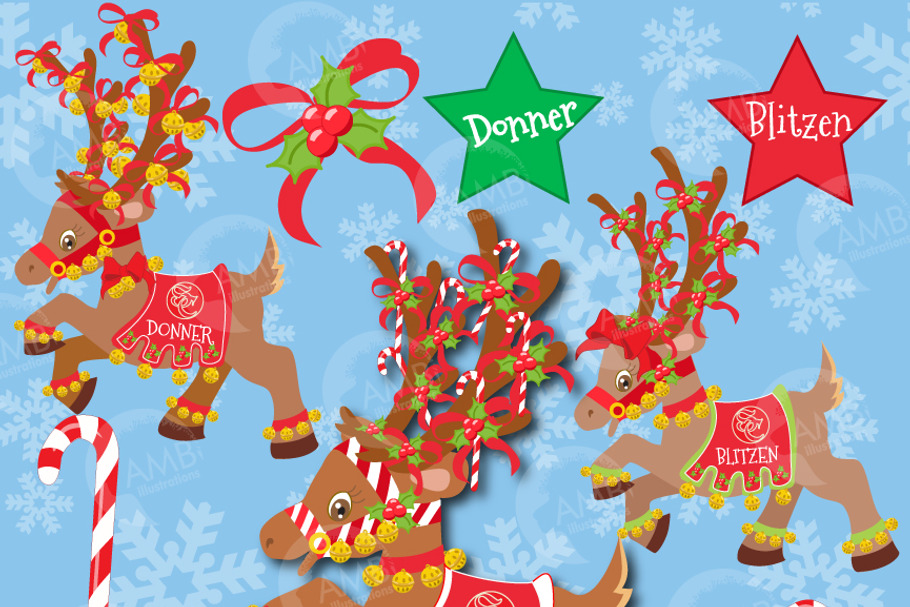 Christmas Reindeer Clipart 3, 385 in Illustrations - product preview 8