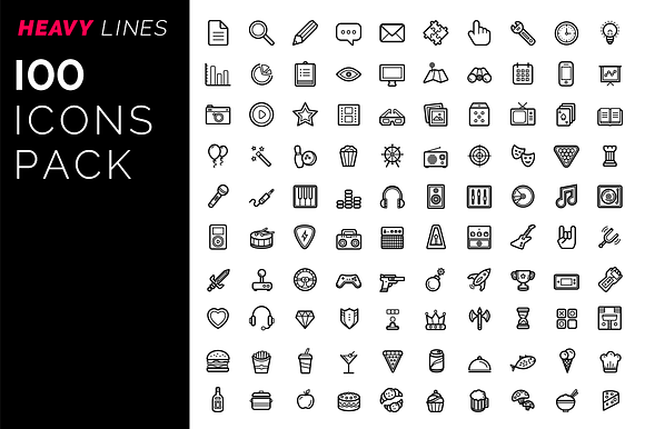 Heavy Lines – 100 Icons Pack in Graphics - product preview 1