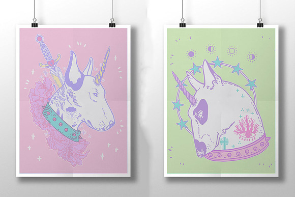 Bullterrier Oscar Vintage Tattoo Set in Illustrations - product preview 3