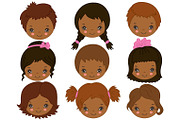 Vector African American Kids Faces