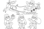 Vector Black & White Santa Claus Set