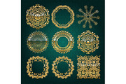 Gold mandala set. Turquoise version