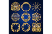Gold mandala set. Blue version
