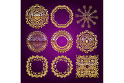Gold mandala set. Purple version