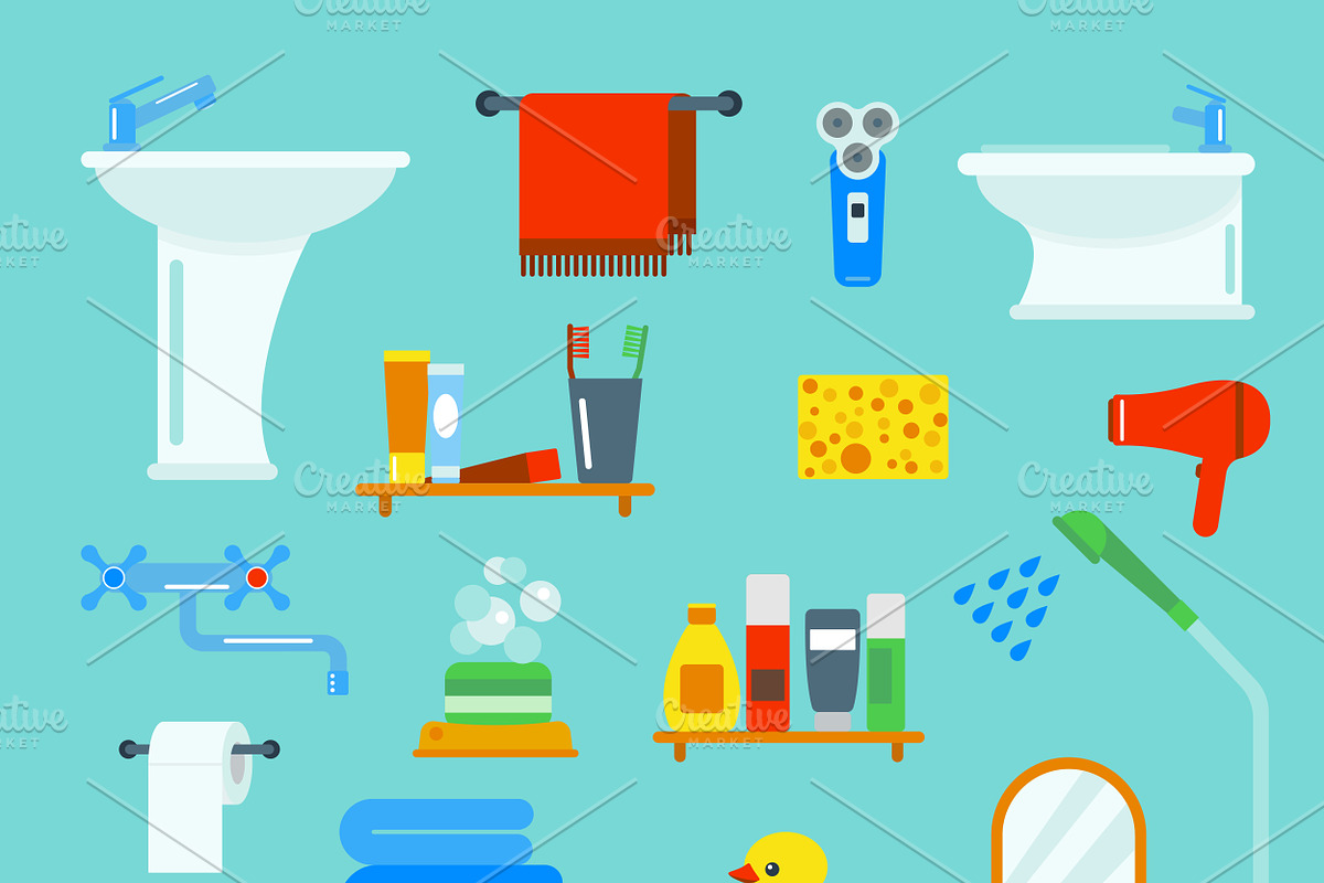 Bathroom and toilet vector set in Illustrations - product preview 8