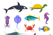 Vector sea marine fish and animals