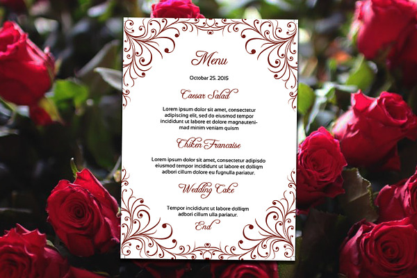 Printable Wedding Menu Card Template