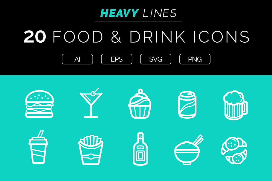 Heavy Lines – 20 Food & Drink Icons