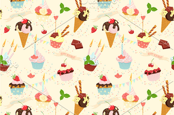 Birthday cupcakes icon set+ patterns in Illustrations - product preview 1