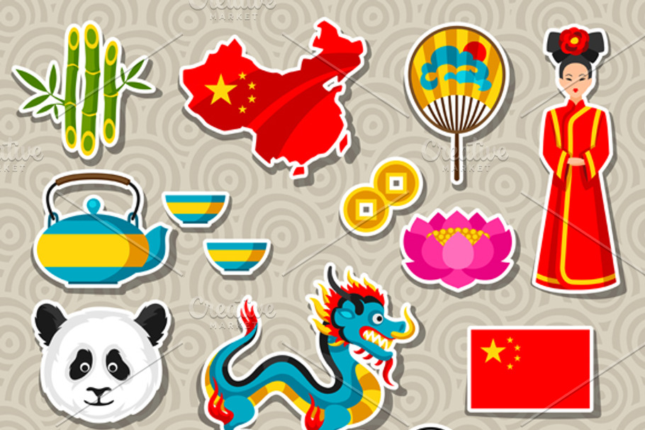 Chinese sticker symbols. in Objects - product preview 8