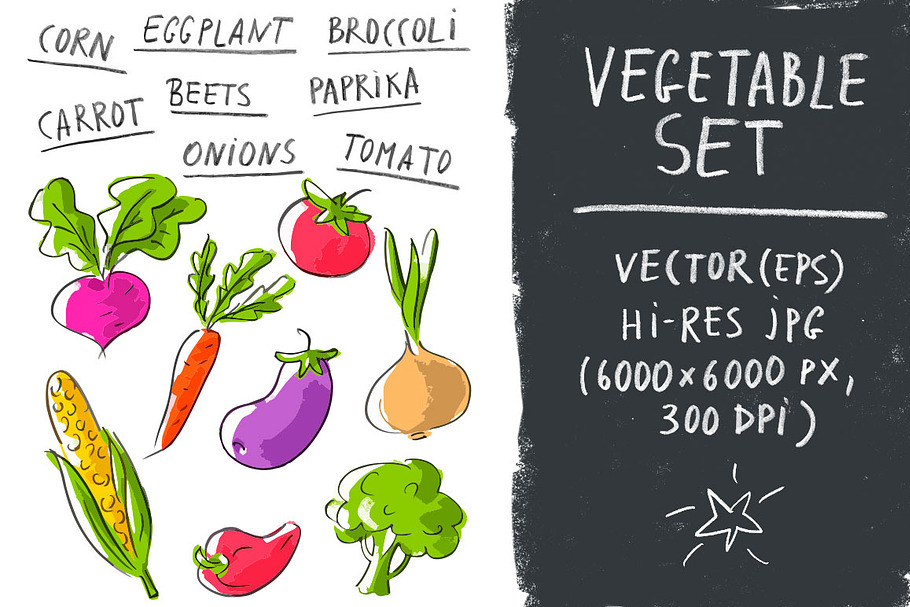 Vector set with vegetables in Objects - product preview 8