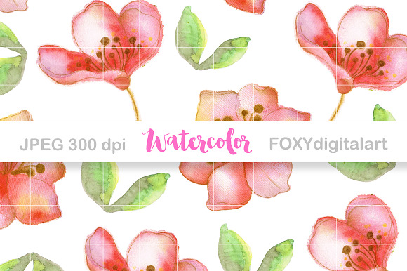 Floral Watercolor Digital Paper Set in Patterns - product preview 1