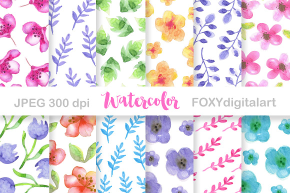 Floral Watercolor Digital Paper Set in Patterns - product preview 4