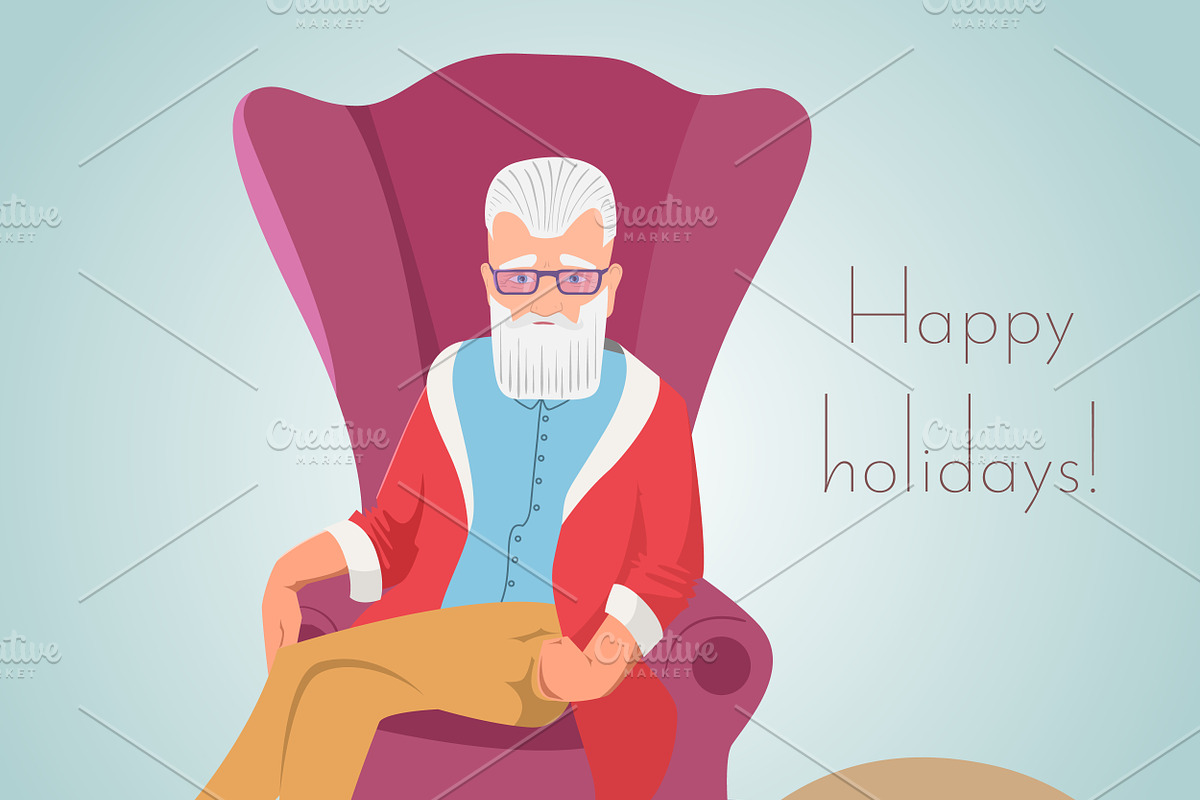 Hipster Santa sitting in a chair in Illustrations - product preview 8